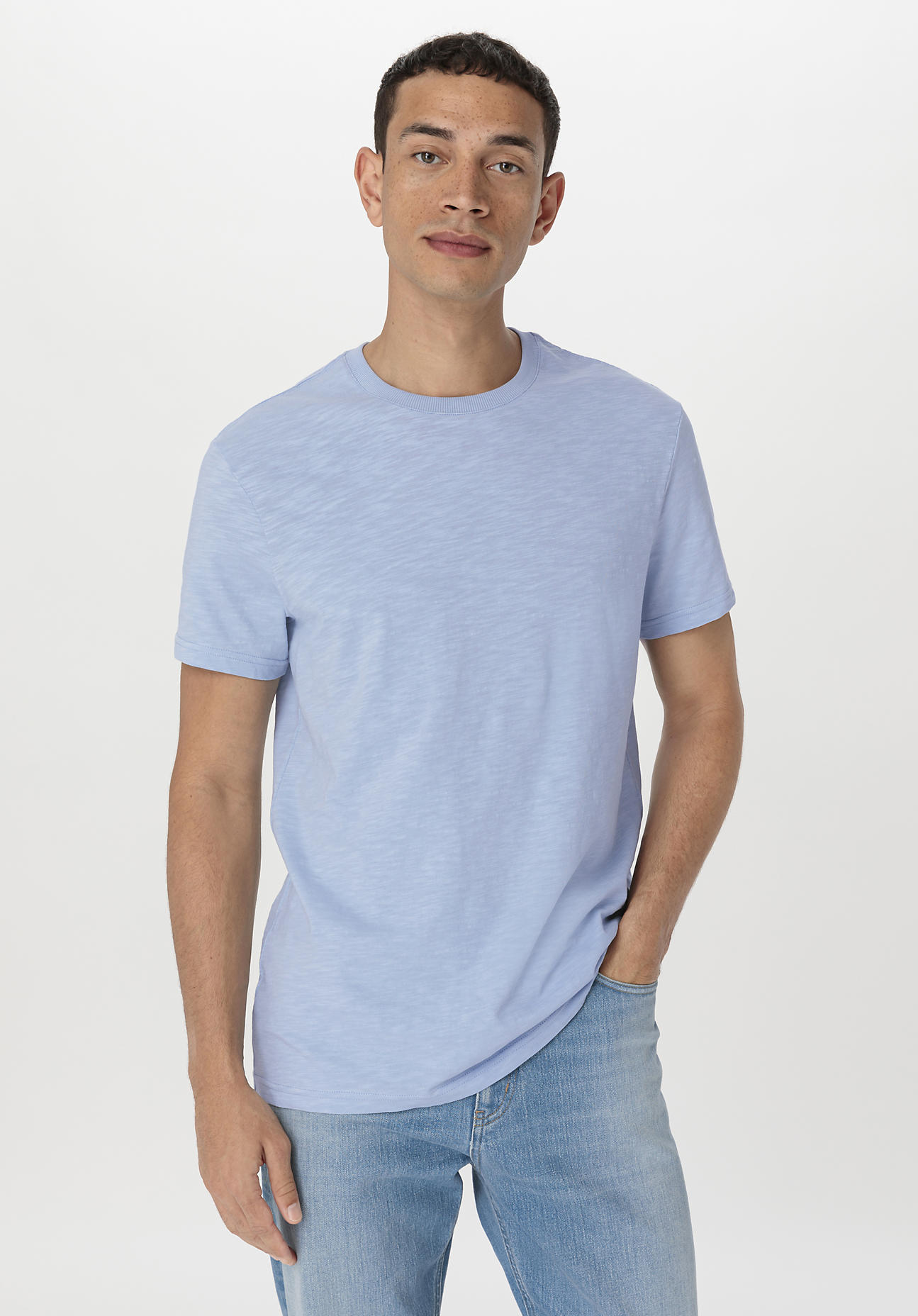 hessnatur Herren Slub Shirt Regular aus Bio-Baumwolle - blau Grösse46 von hessnatur