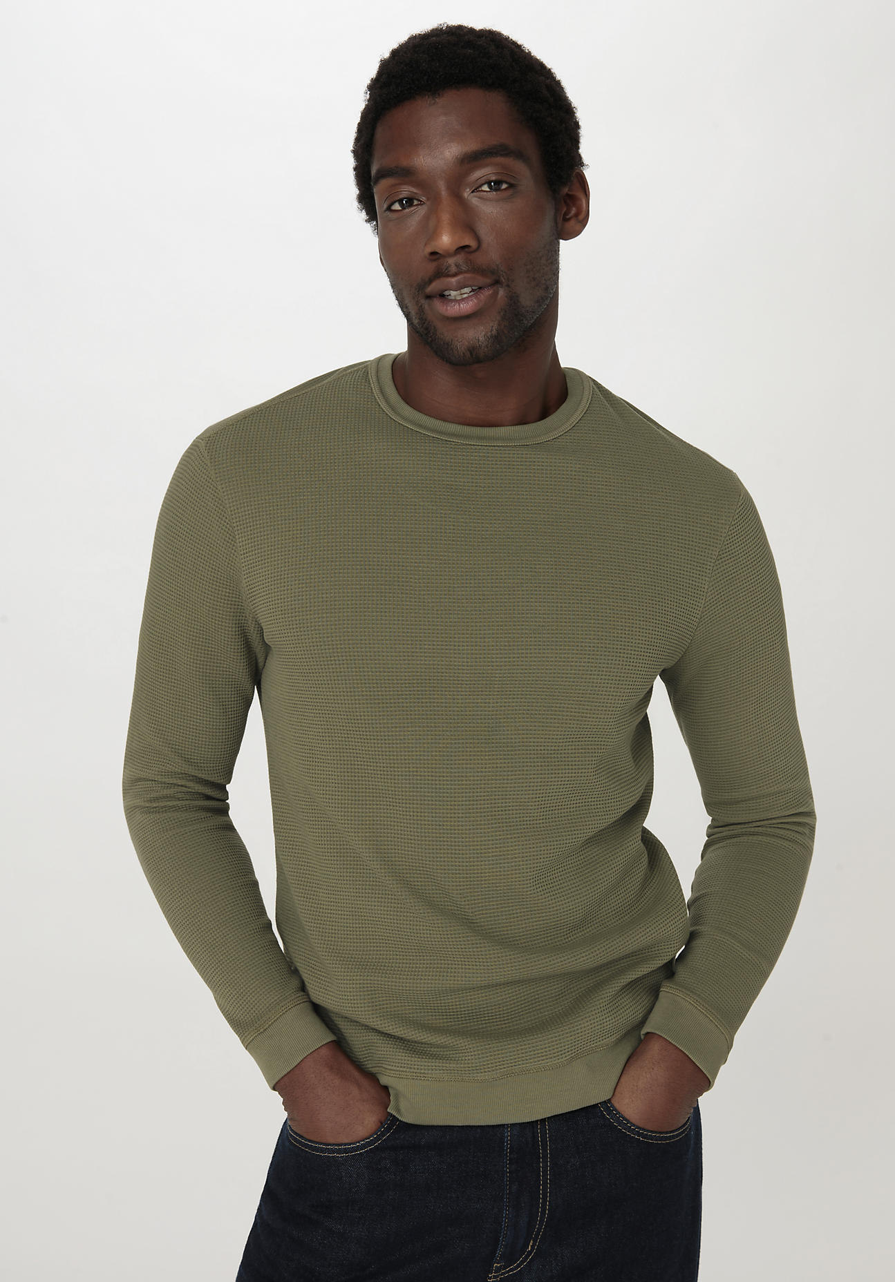 hessnatur Herren Waffelpiqué-Pullover Regular aus Bio-Baumwolle - grün Grösse56 von hessnatur