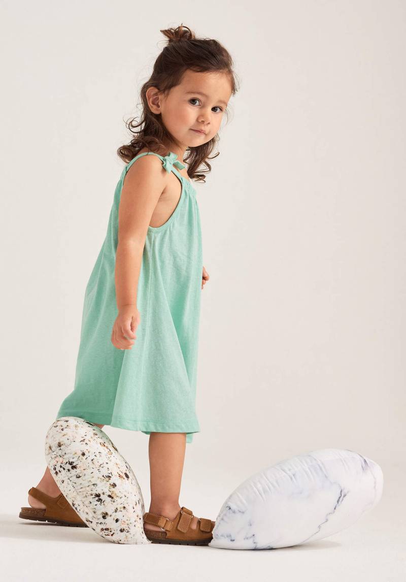 hessnatur Baby Kleid Regular aus Bio-Baumwolle mit Leinen - grün Grösse86/92 von hessnatur