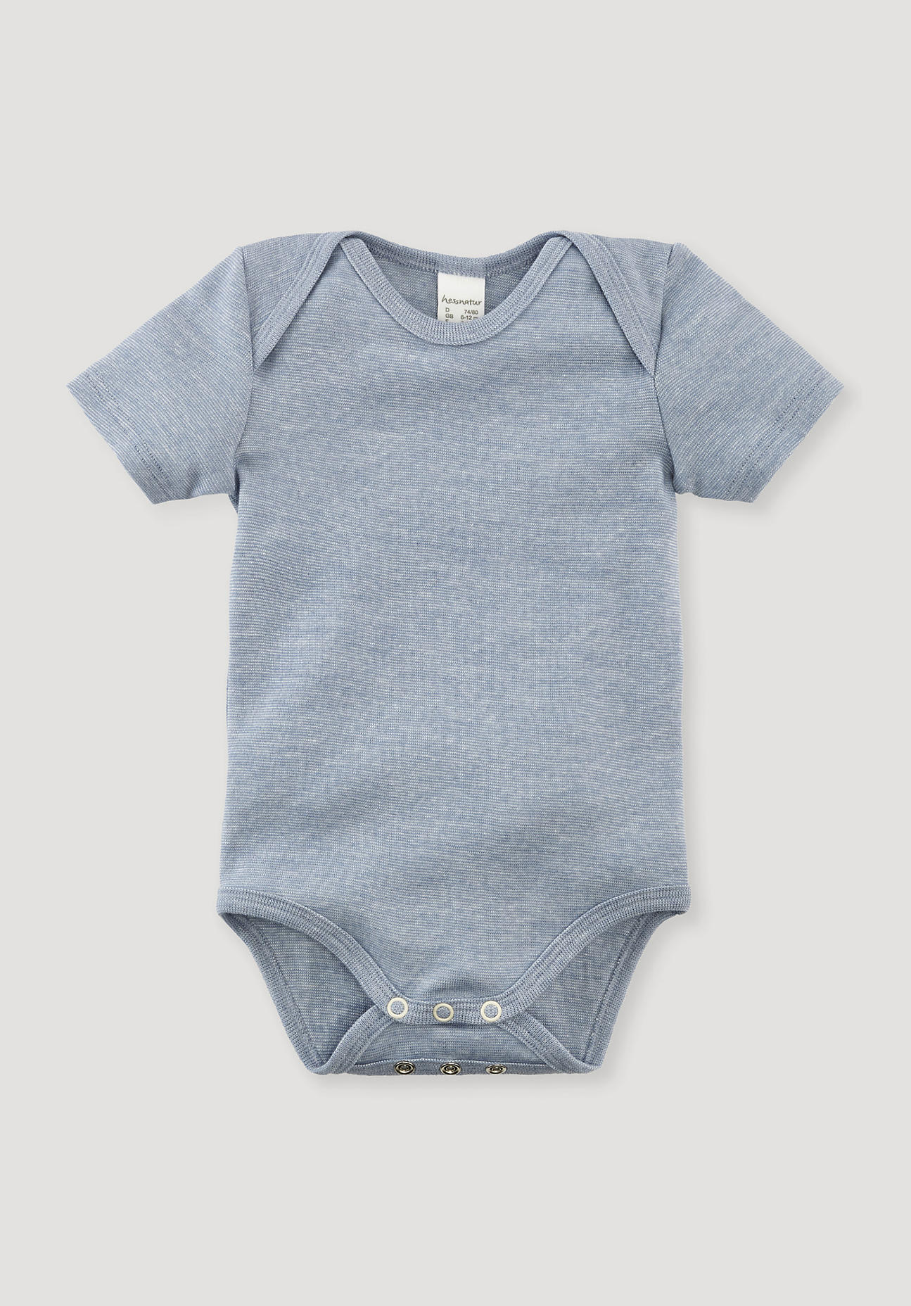 hessnatur Baby Kurzarmbody Slim aus Bio-Baumwolle mit Merinowolle und Seide - blau Grösse98/104 von hessnatur