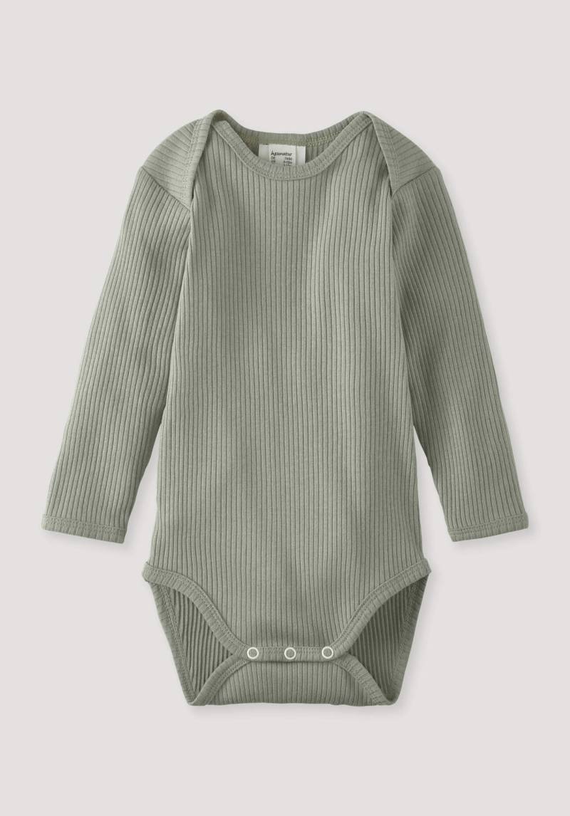 hessnatur Baby Langarmbody Slim aus Bio-Baumwolle mit Bio-Merinowolle - grün Grösse86/92 von hessnatur