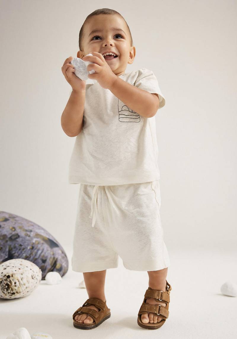hessnatur Baby Shorts Regluar aus Bio-Baumwolle mit Leinen - naturfarben Grösse74/80 von hessnatur
