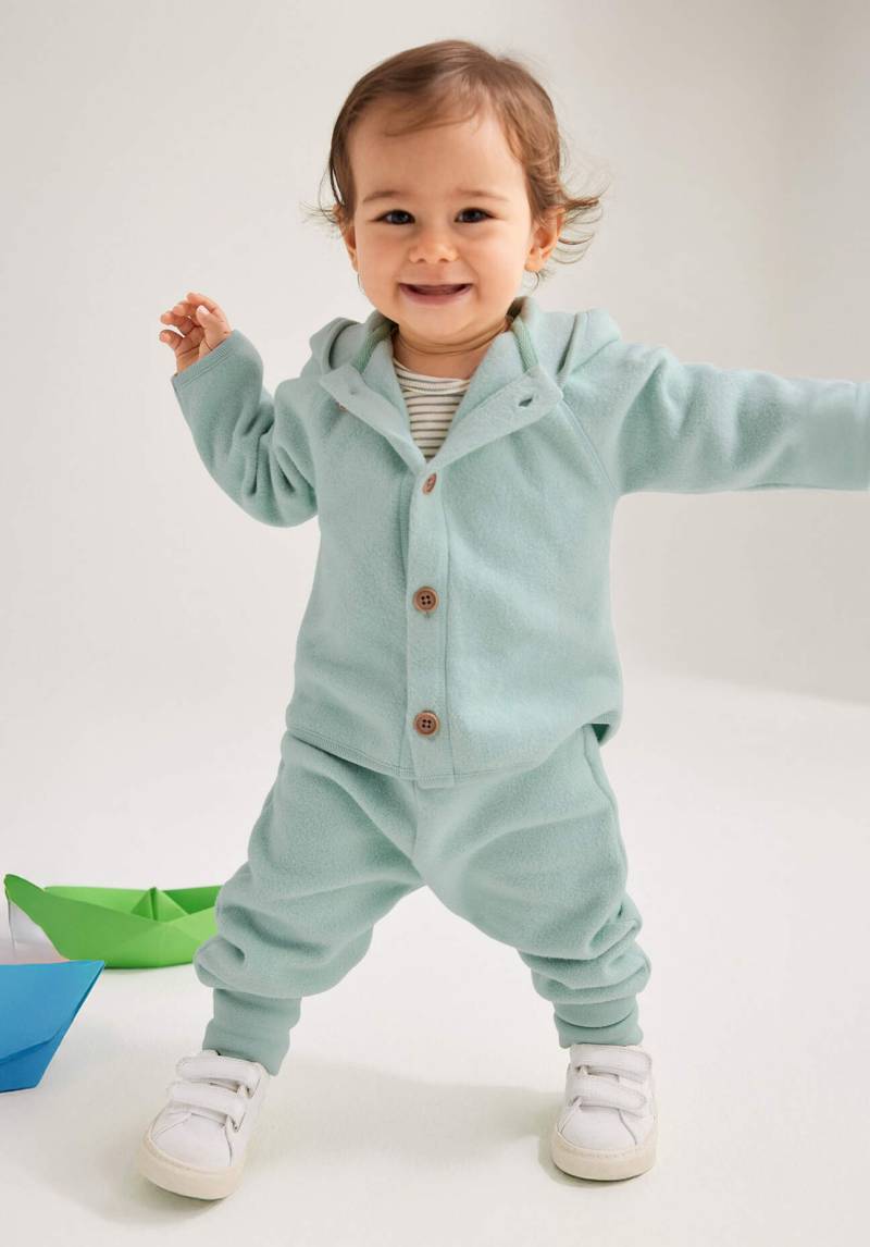 hessnatur Baby Softfleece Jacke Regular aus Bio-Baumwolle - grün Grösse98/104 von hessnatur