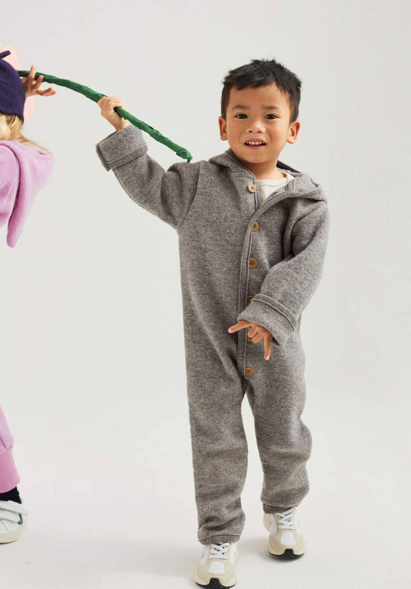 hessnatur Baby Wollwalk Overall Regular aus Bio-Merinowolle - grau Grösse50/56 von hessnatur