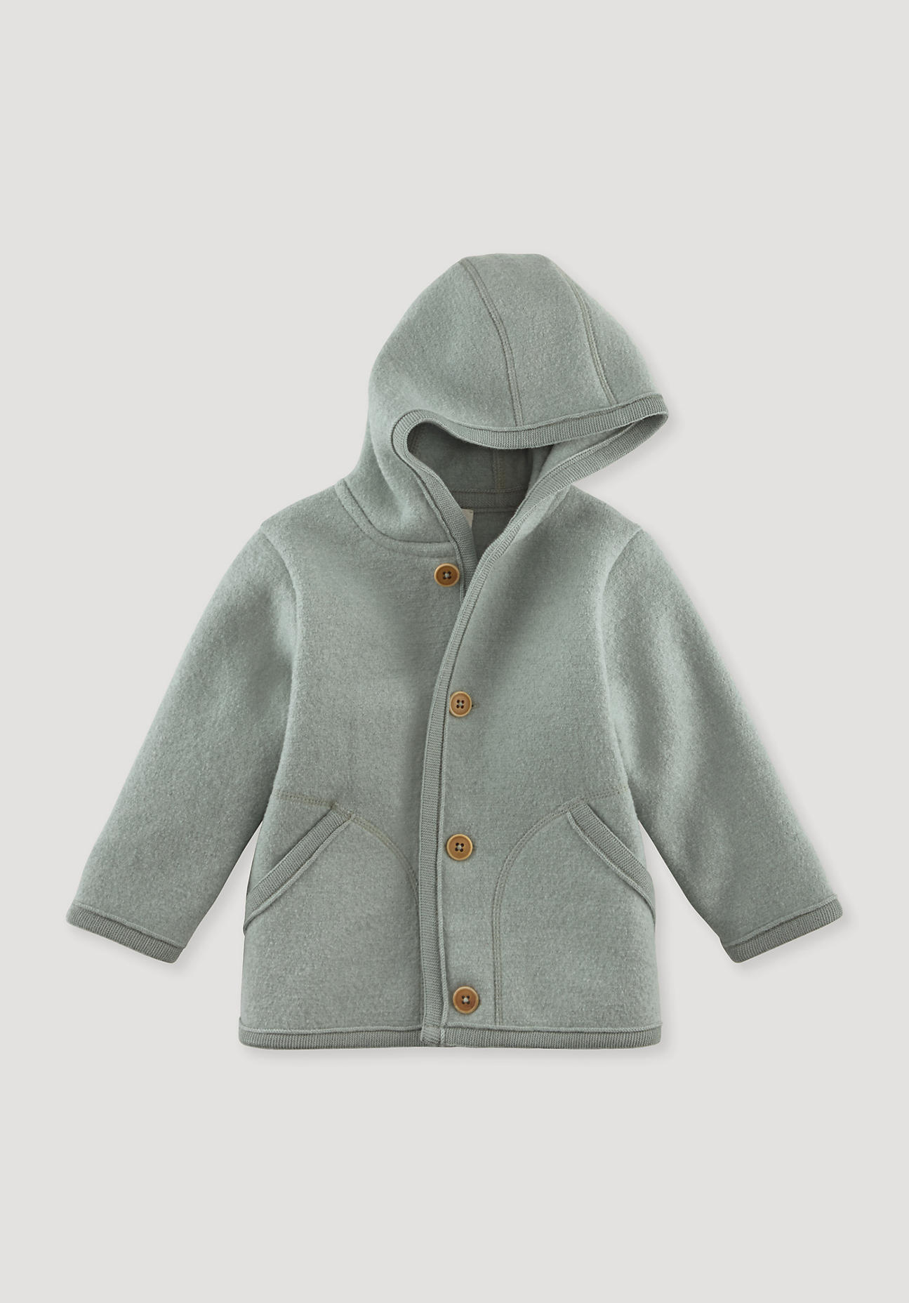 hessnatur Baby Wollwalk Jacke Regular aus Bio-Merinowolle - grün Grösse86/92 von hessnatur