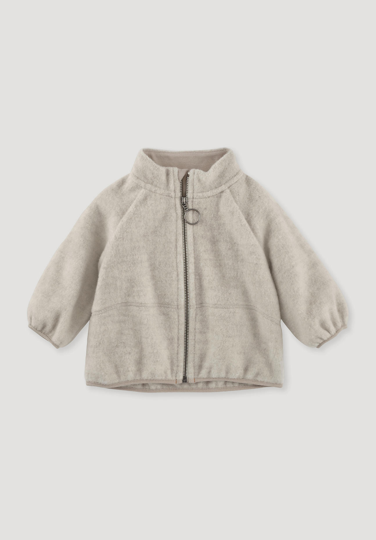 hessnatur Baby Wollfleece Jacke Relaxed aus Bio-Merinowolle mit Bio-Baumwolle - beige Grösse62/68 von hessnatur