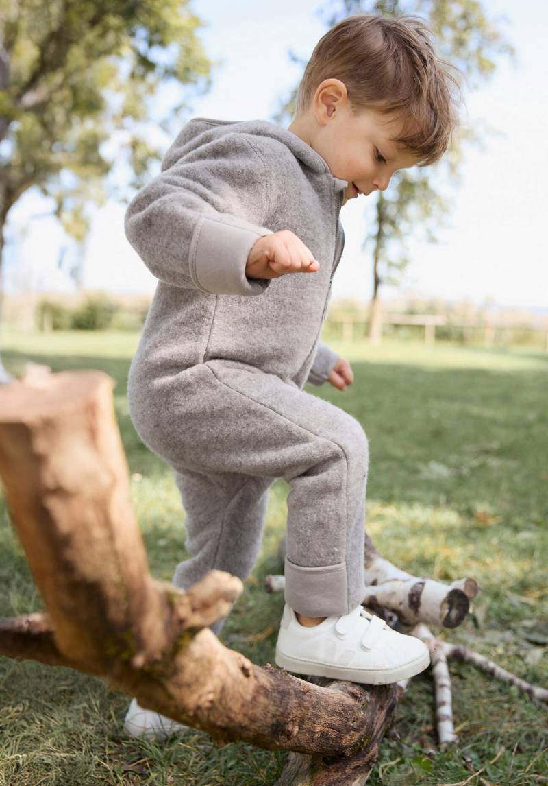 hessnatur Baby Wollfleece-Overall Regular aus Bio-Merinowolle - grau Grösse74/80 von hessnatur