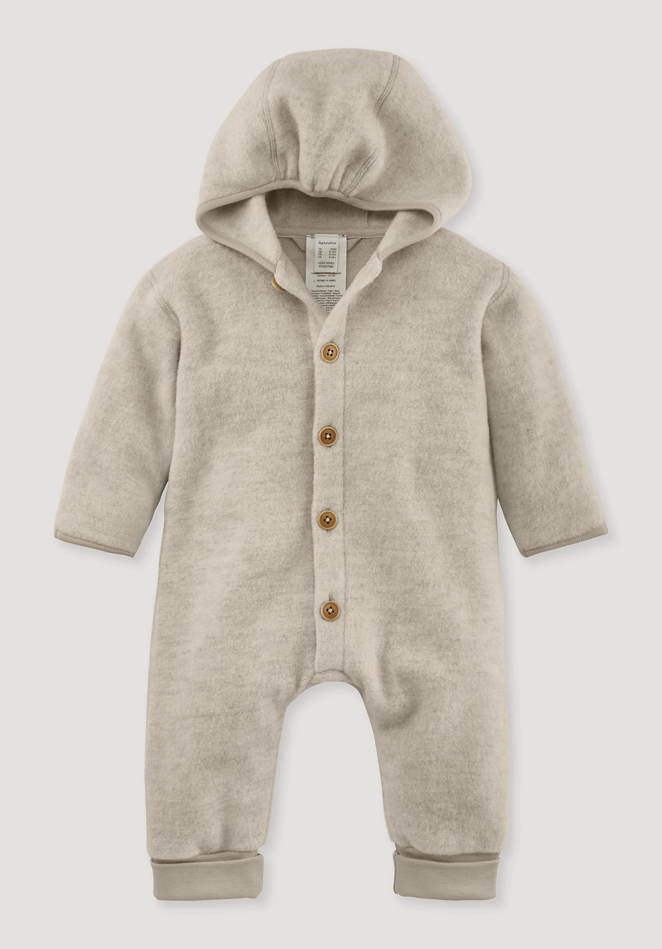 hessnatur Baby Wollfleece Overall Regular aus Bio-Merinowolle mit Bio-Baumwolle - beige Grösse62/68 von hessnatur