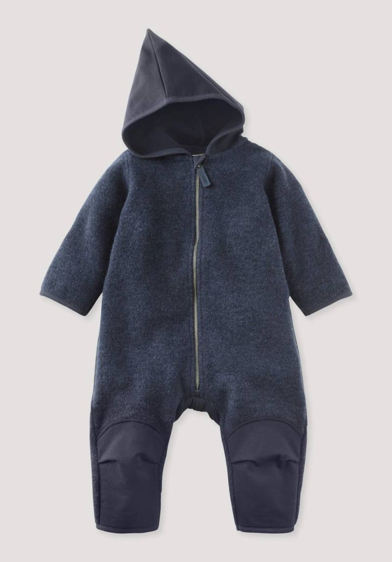 hessnatur Baby Wollfleece Overall Regular mit Softshell und Bio-Merinowolle - blau Grösse74/80 von hessnatur