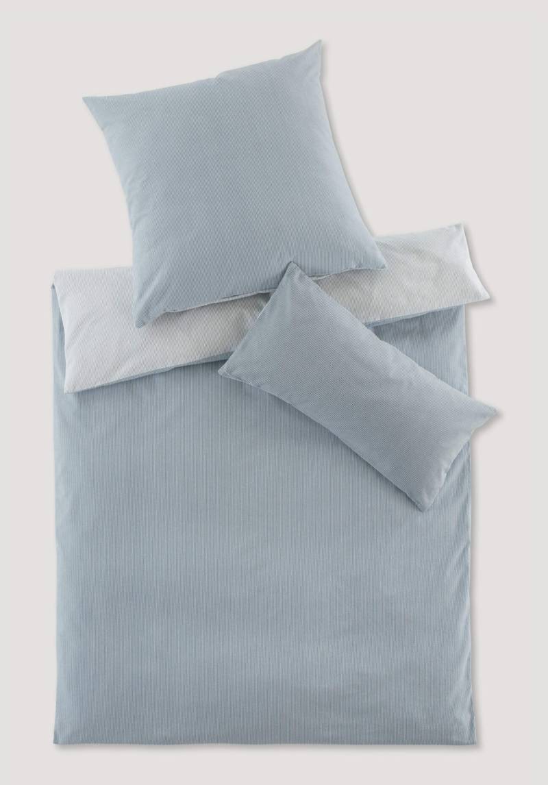 hessnatur Biber Wendebettwäsche-Set Streifen aus Bio-Baumwolle - blau Grösse155x220 / 40x80 cm von hessnatur