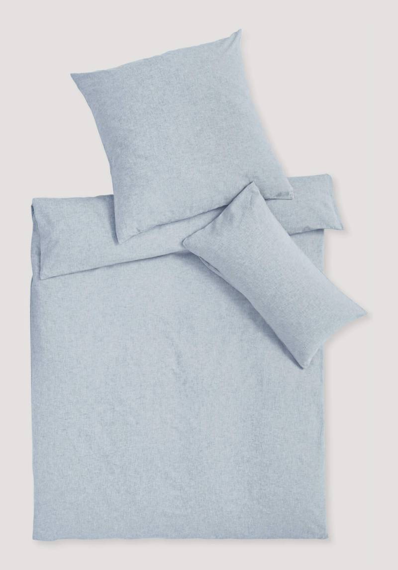 hessnatur Chambray Bettwäsche-Set aus Bio-Baumwolle mit Leinen - blau Grösse155x220 / 40x80 cm von hessnatur