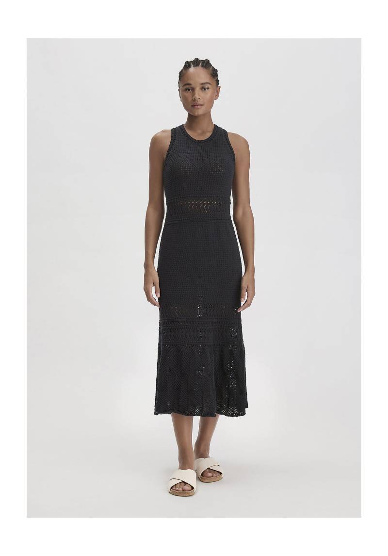 hessnatur Damen Ajour Strick Kleid Midi Fitted aus Bio-Baumwolle - schwarz Grösse40 von hessnatur
