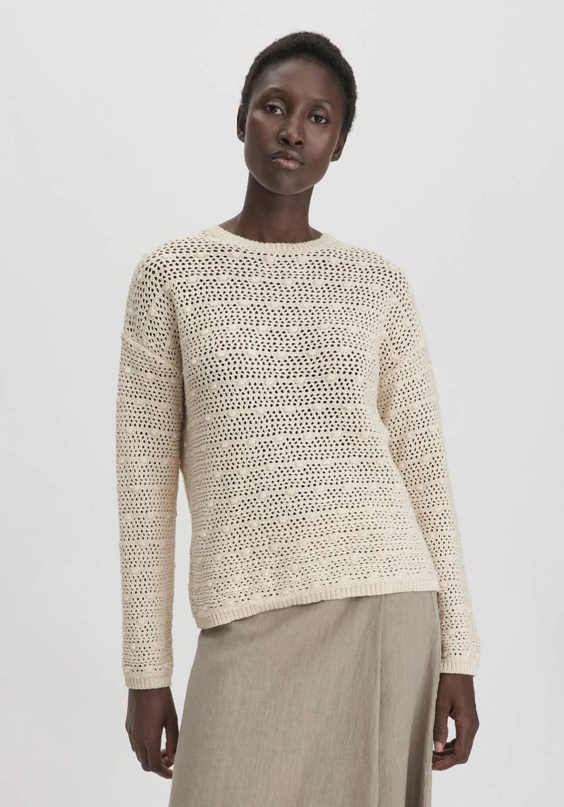 hessnatur Damen Ajour Strick Pullover Relaxed aus Bio-Baumwolle - beige GrösseL von hessnatur