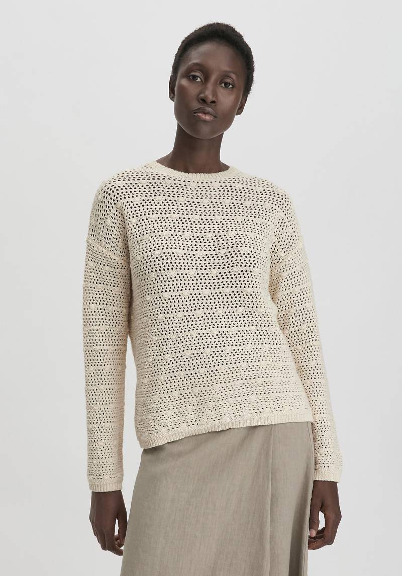 hessnatur Damen Ajour Strick Pullover Relaxed aus Bio-Baumwolle - beige GrösseM von hessnatur