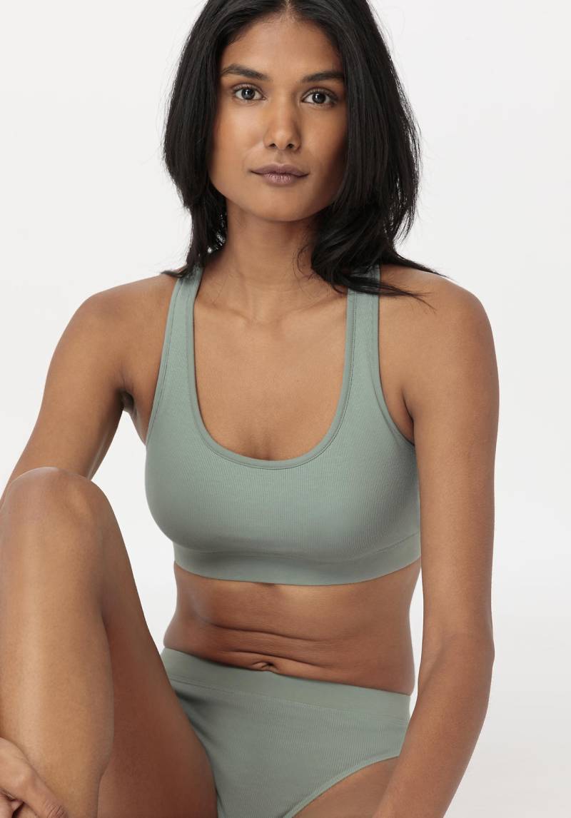 hessnatur Damen Bustier Racerback SOFT RIB aus Bio-Baumwolle - grün Grösse38 von hessnatur