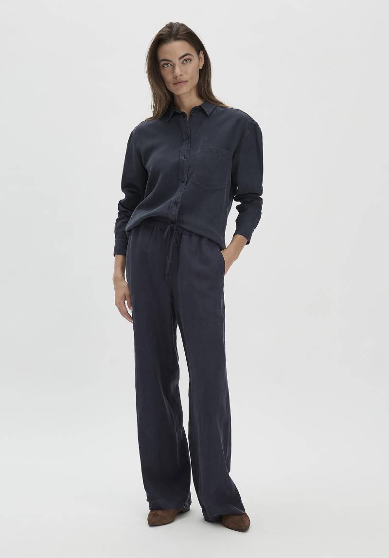 hessnatur Damen Hose Straight Leg Relaxed aus TENCEL™ Lyocell mit Leinen - blau Grösse48 von hessnatur