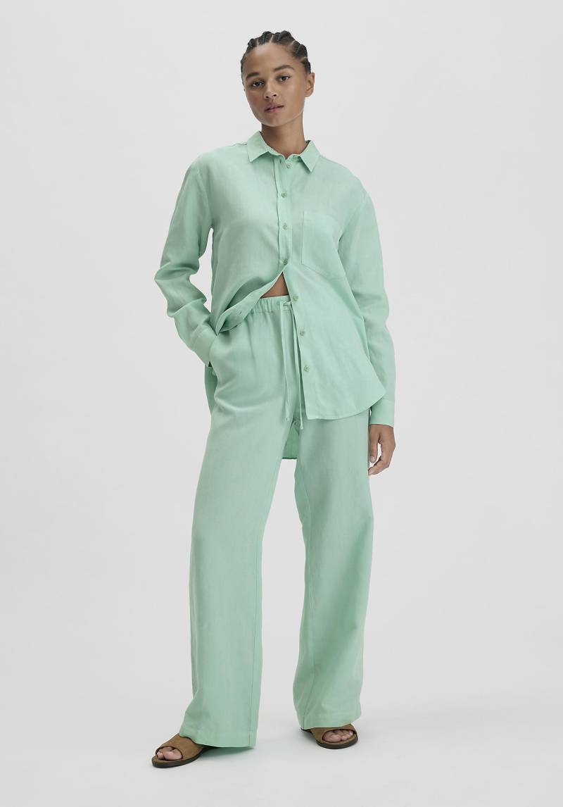 hessnatur Damen Hose Straight Leg Relaxed aus TENCEL™ Lyocell mit Leinen - grün Grösse48 von hessnatur