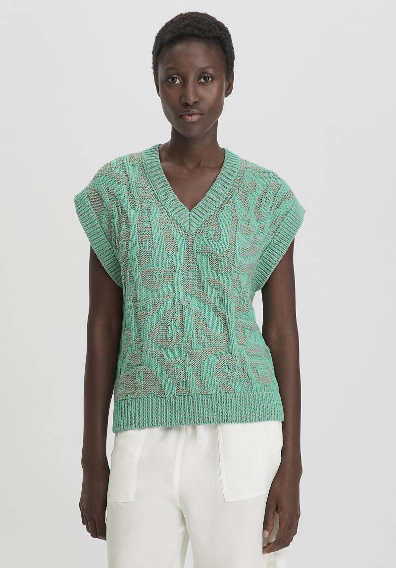 hessnatur Damen Jacquard Strick Pullover Relaxed aus Bio-Baumwolle - grün GrösseXS von hessnatur