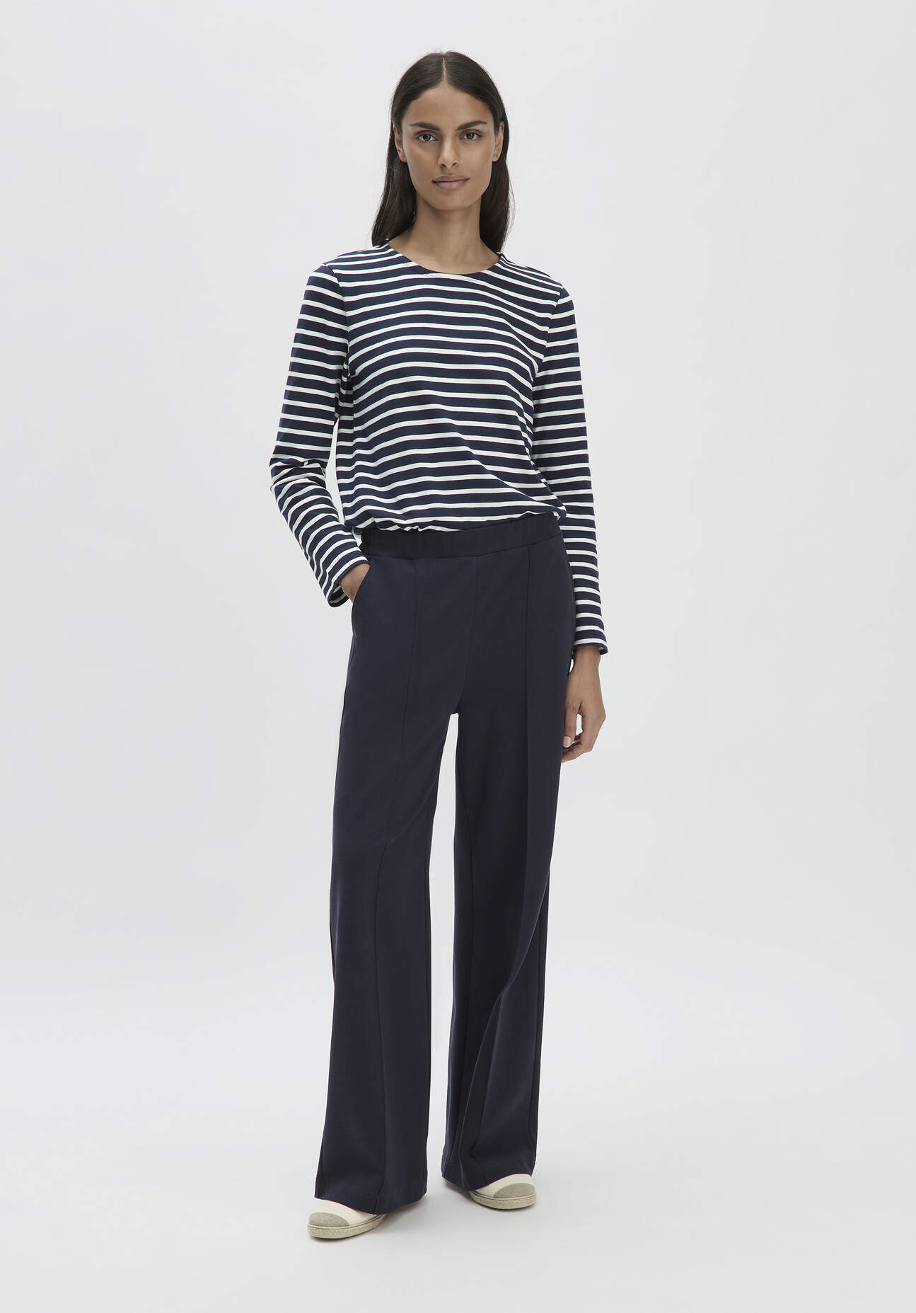 hessnatur Damen Jersey Hose Wide Leg Relaxed aus Bio-Baumwolle - blau Grösse34 von hessnatur