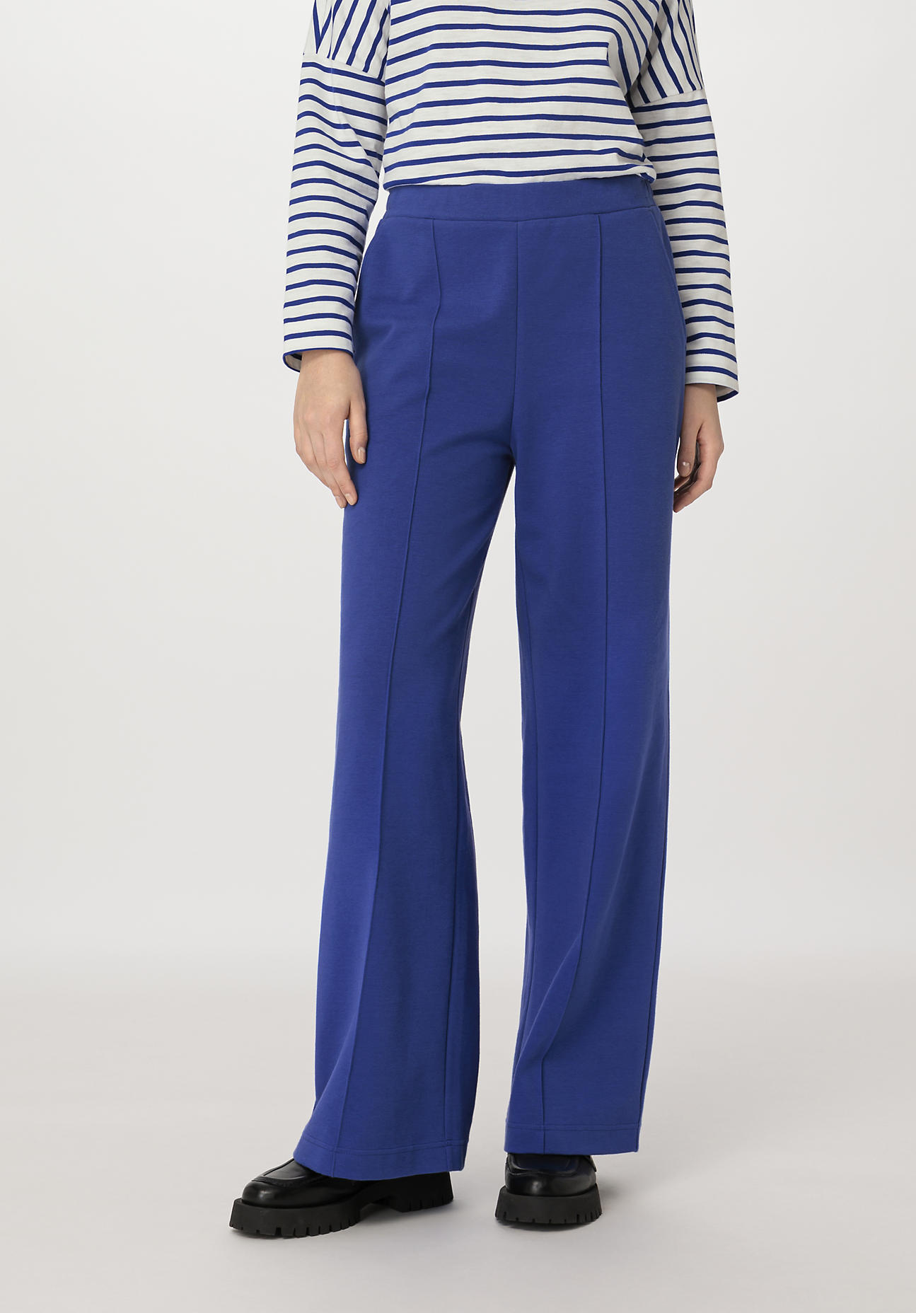 hessnatur Damen Jersey Hose Wide Leg Relaxed aus Bio-Baumwolle - blau Grösse36 von hessnatur