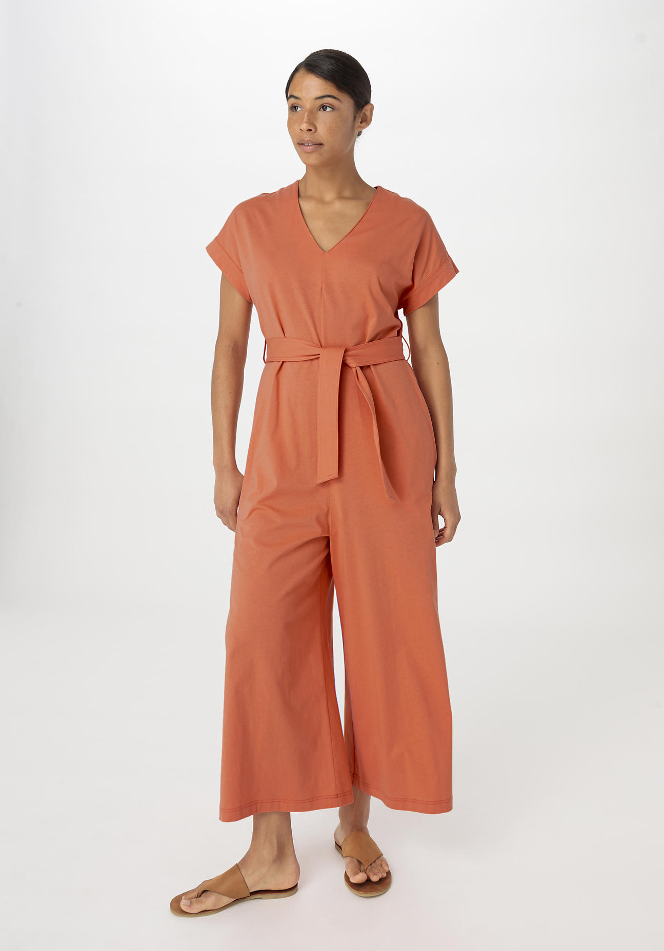 hessnatur Damen Jersey Jumpsuit Relaxed aus Bio-Baumwolle - orange Grösse34 von hessnatur