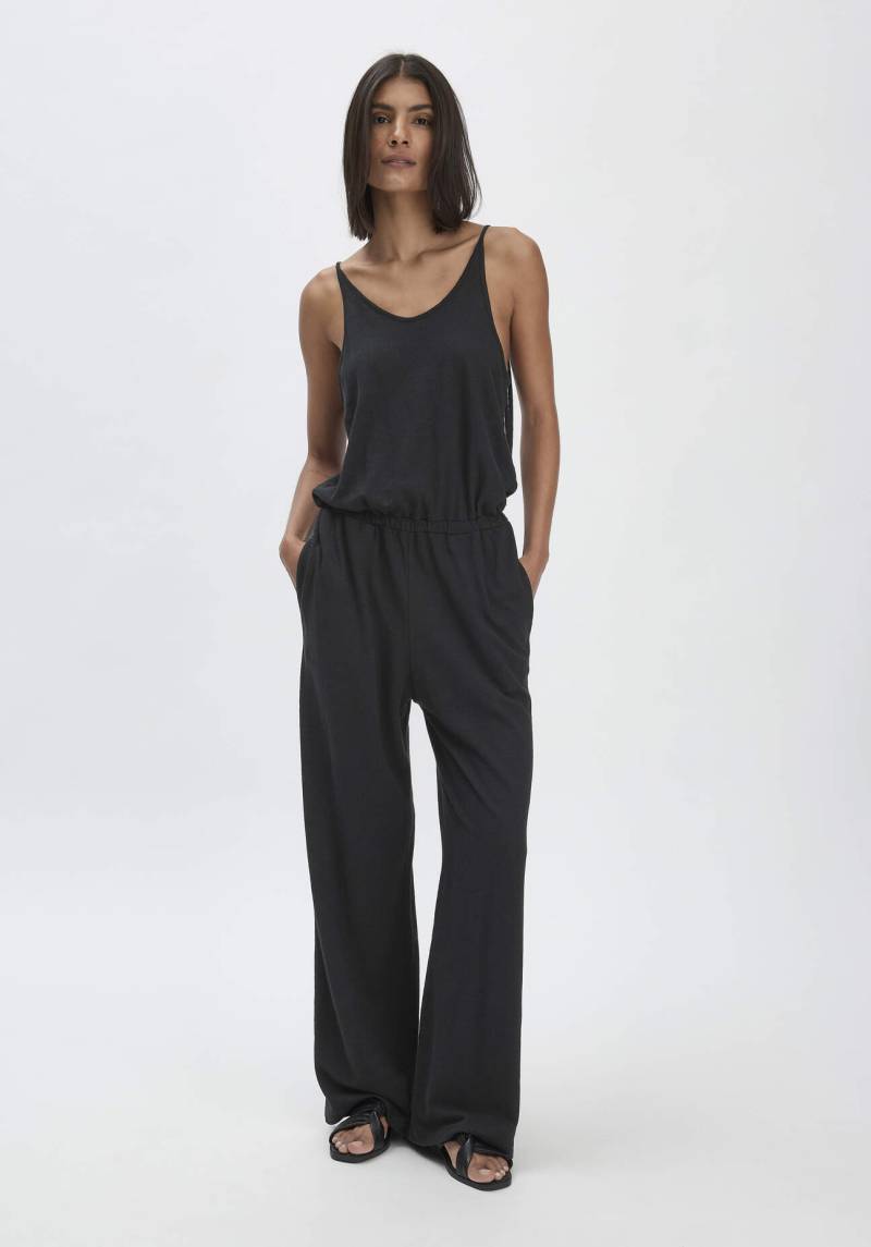 hessnatur Damen Jersey Jumpsuit Relaxed aus Leinen und Bio-Baumwolle - schwarz Grösse48 von hessnatur