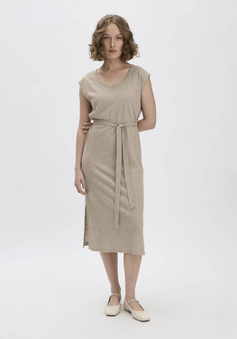 hessnatur Damen Jersey Kleid Midi Relaxed aus Leinen und Bio-Baumwolle - beige Grösse38 von hessnatur