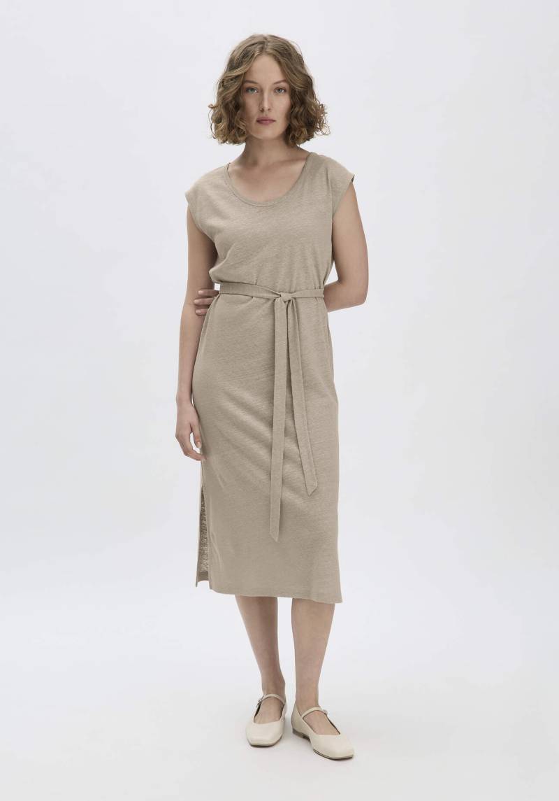 hessnatur Damen Jersey Kleid Midi Relaxed aus Leinen und Bio-Baumwolle - beige Grösse42 von hessnatur