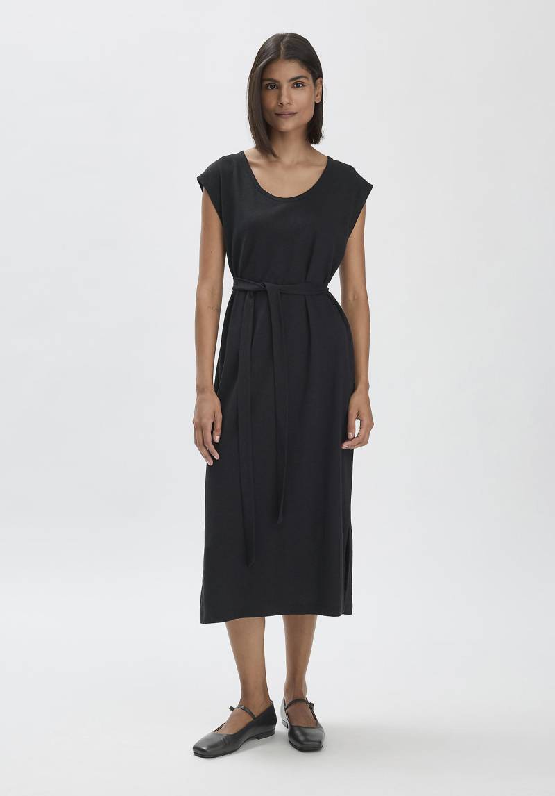 hessnatur Damen Jersey Kleid Midi Relaxed aus Leinen und Bio-Baumwolle - schwarz Grösse40 von hessnatur