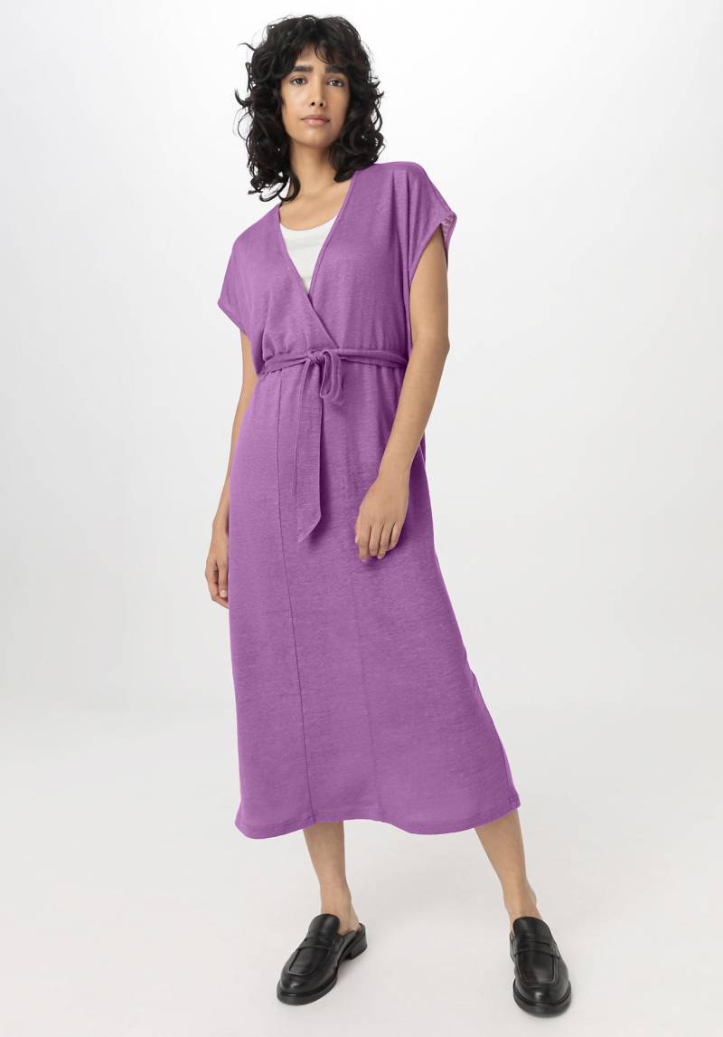 hessnatur Damen Jersey Kleid Midi Relaxed aus Leinen - lila GrösseL von hessnatur