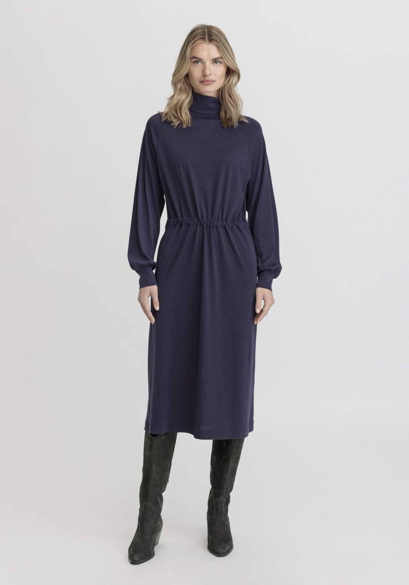hessnatur Damen Jersey Kleid Midi Relaxed aus TENCEL™ Lyocell mit Bio-Baumwolle - blau Grösse38 von hessnatur