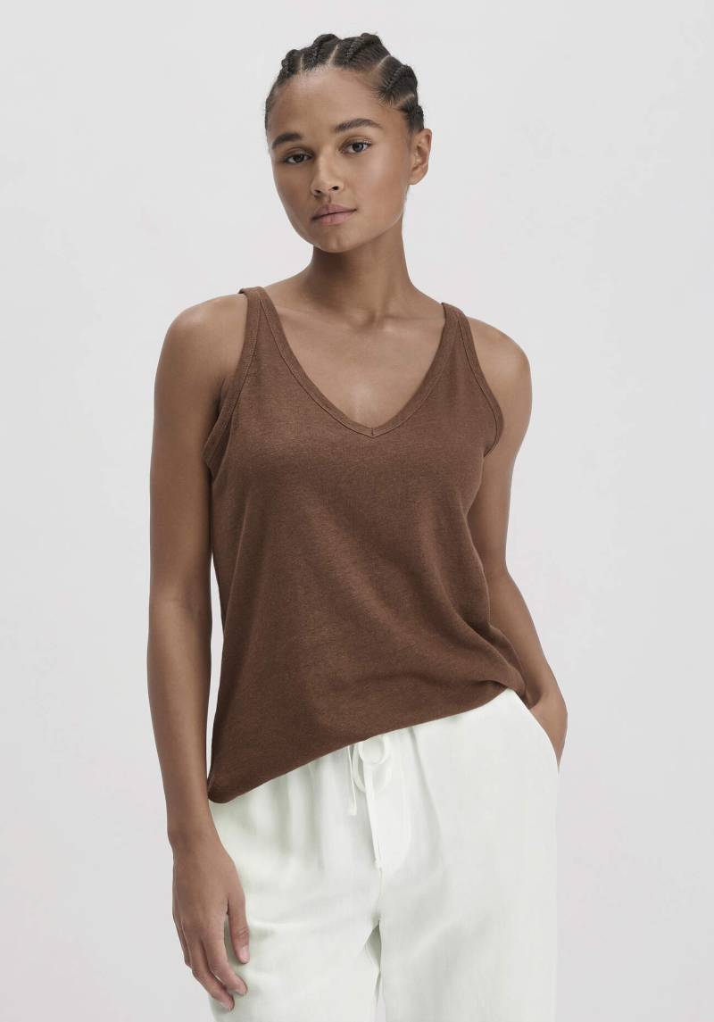 hessnatur Damen Jersey Top Regular aus Leinen und Bio-Baumwolle - braun Grösse34 von hessnatur
