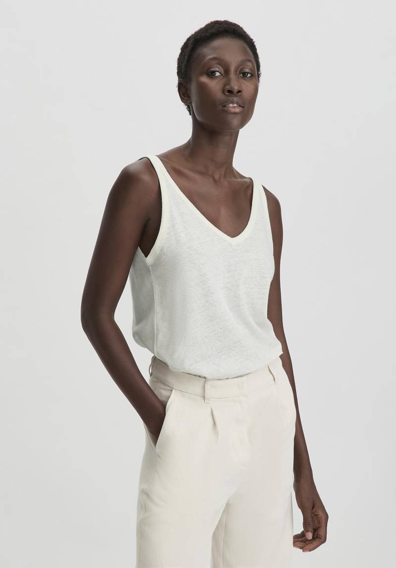 hessnatur Damen Jersey Top Regular aus Leinen und Bio-Baumwolle - weiß Grösse44 von hessnatur