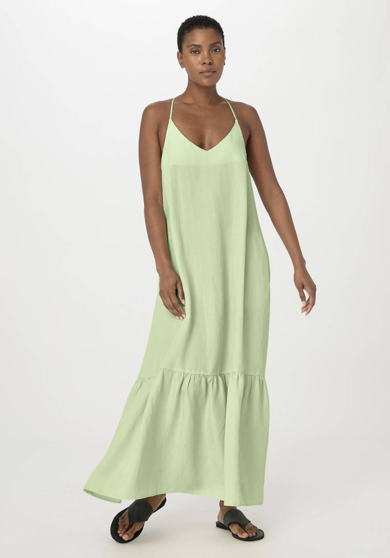 hessnatur Damen Kleid Maxi Relaxed aus TENCEL™ Lyocell mit Leinen - grün Grösse34 von hessnatur