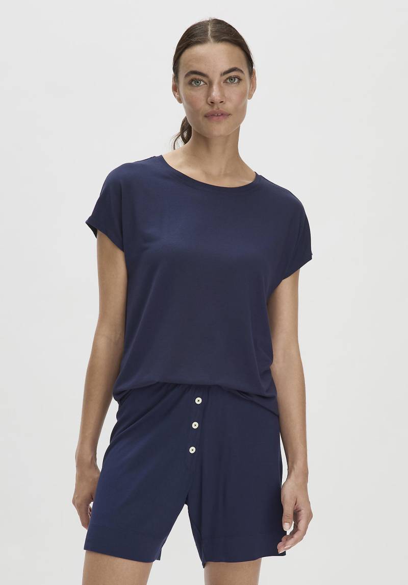 hessnatur Damen Kurzarm Schlafshirt Relaxed PURE FLOW aus TENCEL™ Modal - blau Grösse34 von hessnatur