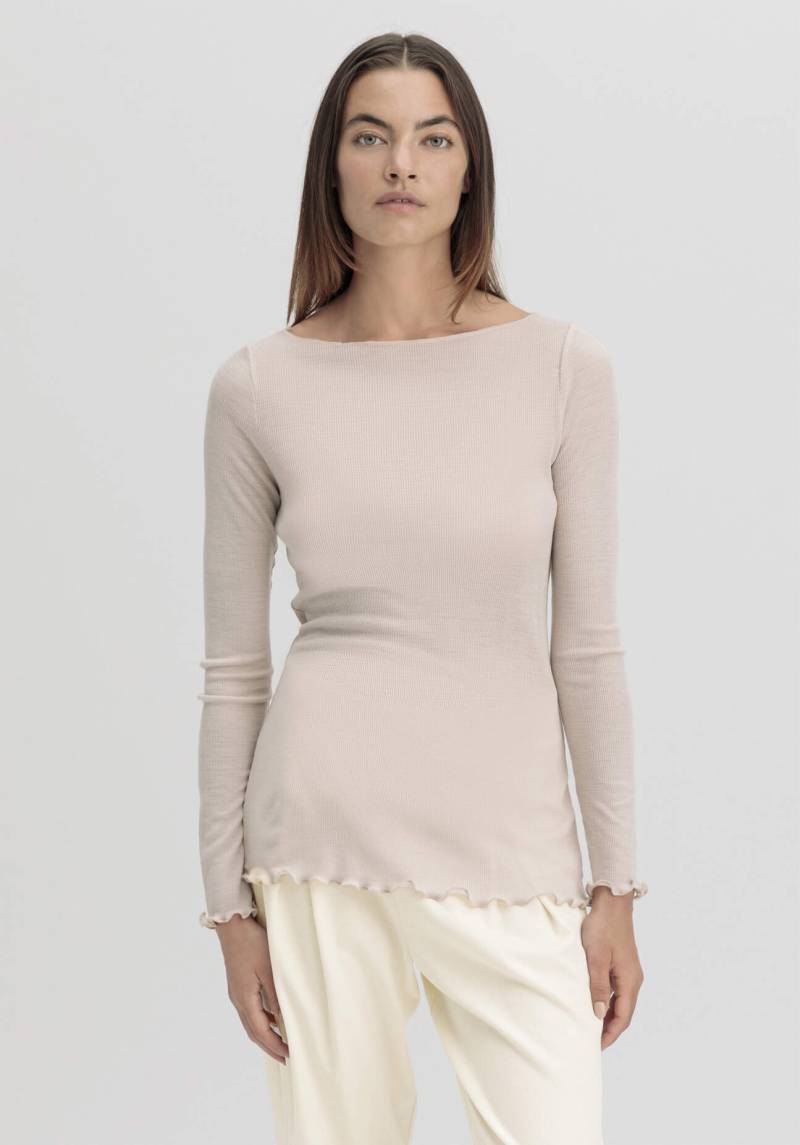 hessnatur Damen Longsleeve Fitted WARM TOUCH aus Bio-Merinowolle und TENCEL™ Lyocell - beige Grösse40 von hessnatur