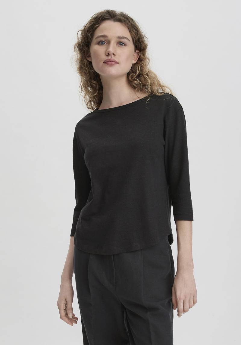 hessnatur Damen Longsleeve Relaxed aus Leinen mit reiner Bio-Baumwolle - schwarz Grösse48 von hessnatur