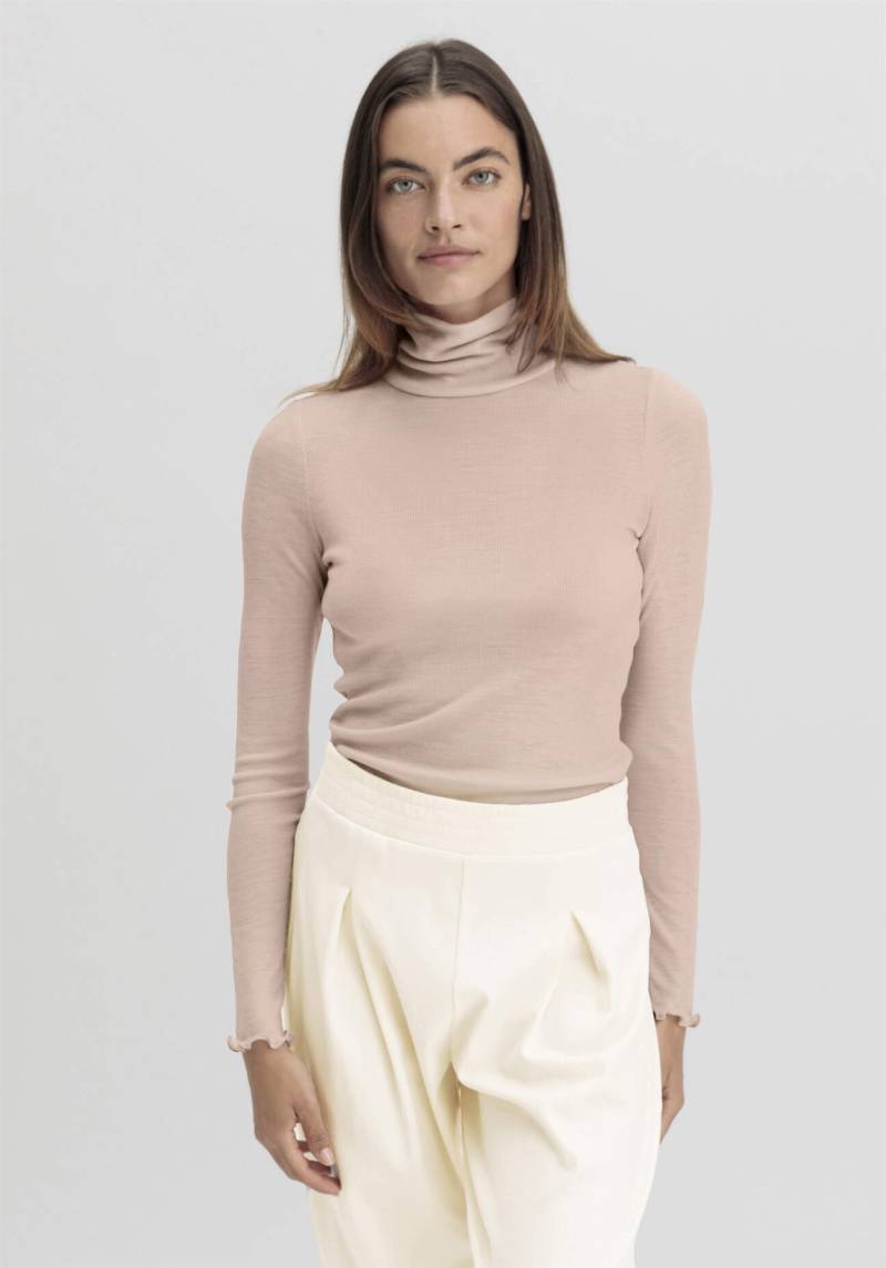 hessnatur Damen Longsleeve mit Rollkragen WARM TOUCH aus Bio-Merinowolle und TENCEL™ Lyocell - beige Grösse38 von hessnatur