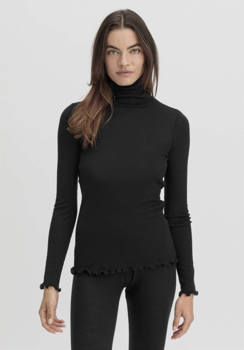 hessnatur Damen Longsleeve mit Rollkragen WARM TOUCH aus Bio-Merinowolle und TENCEL™ Lyocell - schwarz Grösse46 von hessnatur