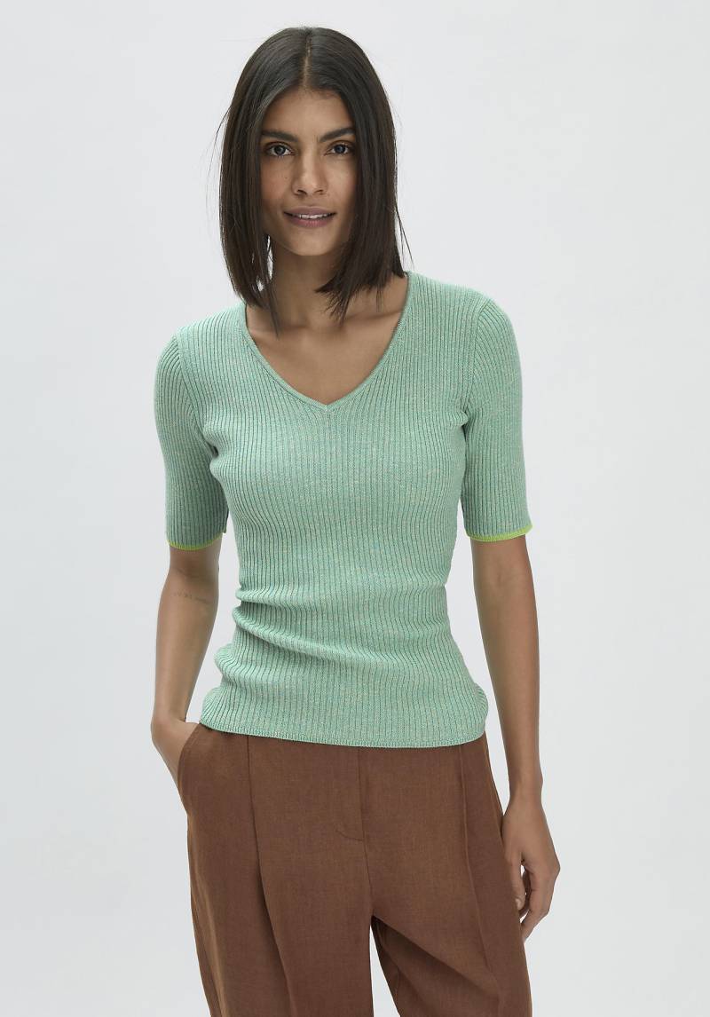 hessnatur Damen Mouliné Strick Pullover Fitted aus Bio-Baumwolle - grün Grösse42 von hessnatur