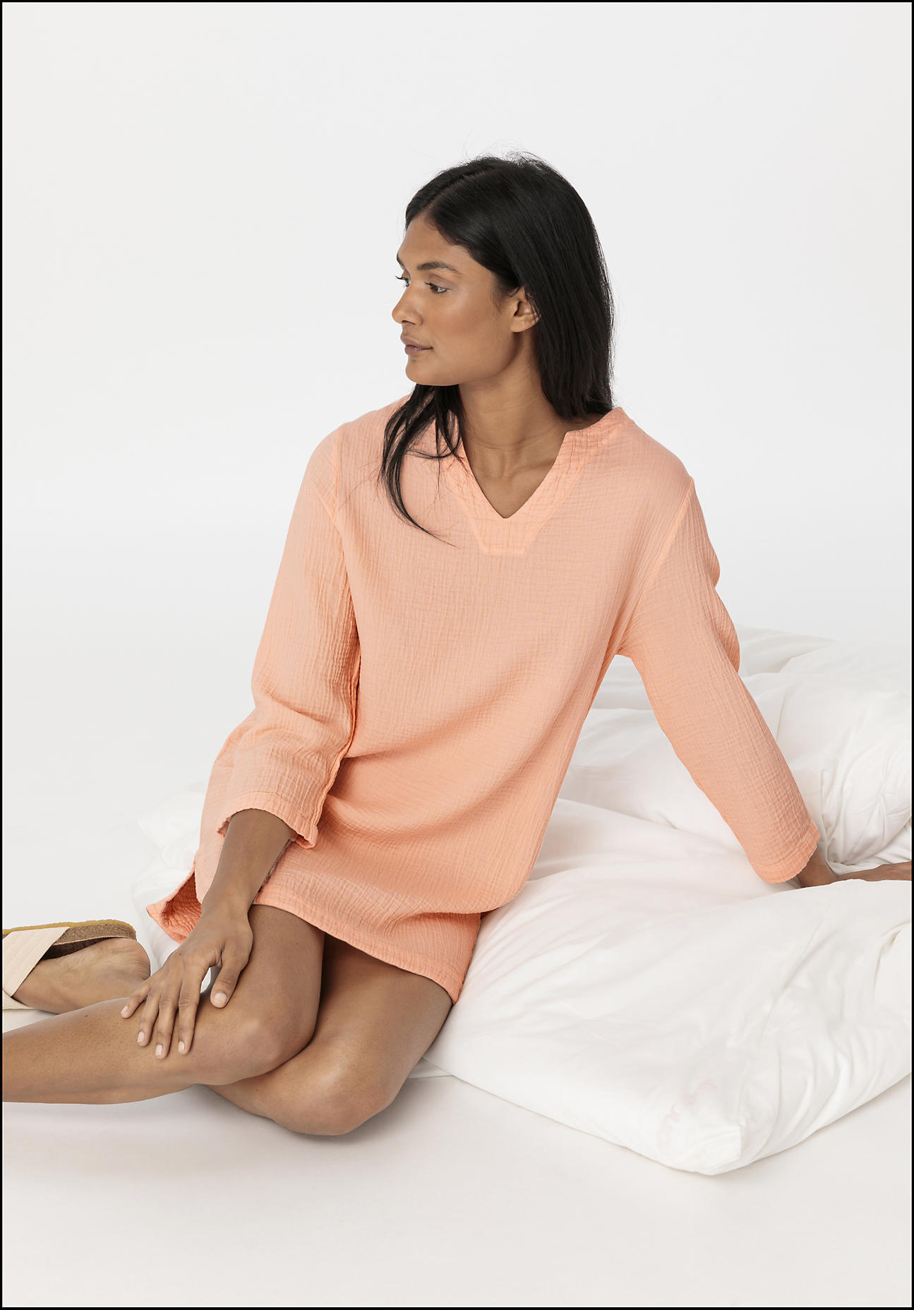 hessnatur Damen Musselin Nachthemd Relaxed PURE COMFORT - orange Grösse34 von hessnatur