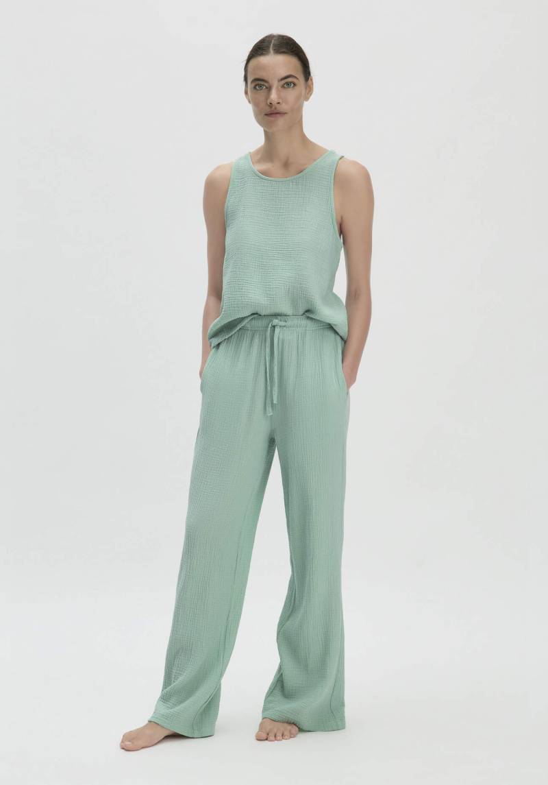 hessnatur Damen Musselin Schlafhose PURE COMFORT aus Bio-Baumwolle - grün Grösse44 von hessnatur
