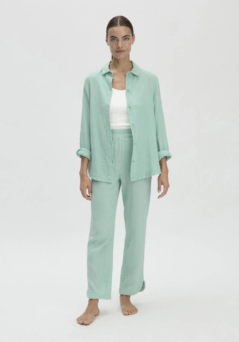 hessnatur Damen Musselin Schlafhose Regular PURE COMFORT aus Bio-Baumwolle - grün Grösse40 von hessnatur