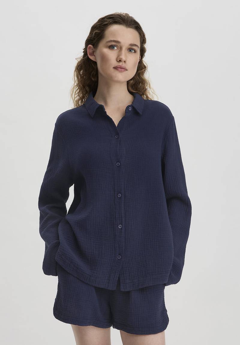 hessnatur Damen Musselin Shirt Oversize PURE COMFORT aus Bio-Baumwolle - blau Grösse40 von hessnatur
