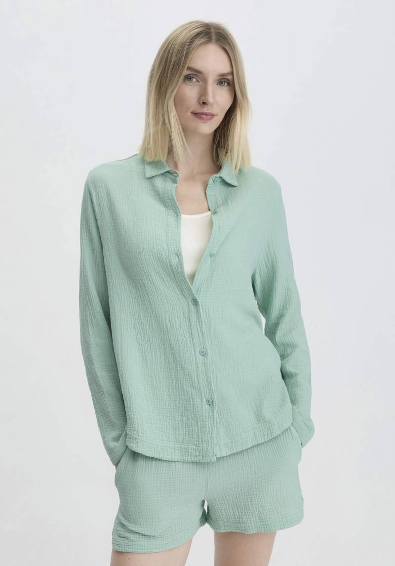 hessnatur Damen Musselin Shirt Oversize PURE COMFORT aus Bio-Baumwolle - grün Grösse36 von hessnatur