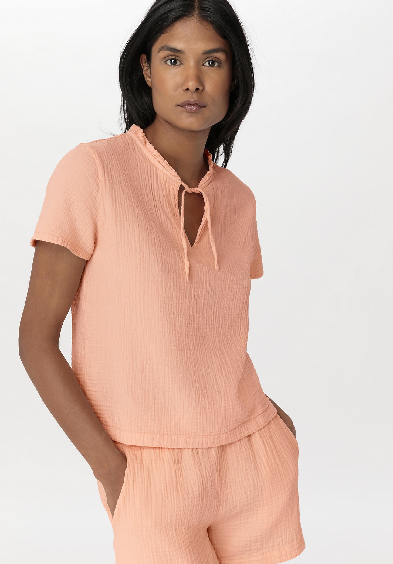 hessnatur Damen Musselin Shirt Regular PURE COMFORT aus Bio-Baumwolle - orange Grösse38 von hessnatur