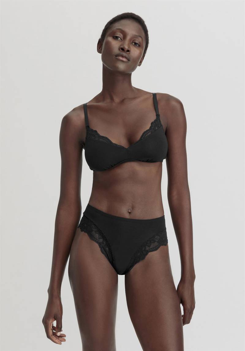 hessnatur Damen Panty Regular Cut mit Spitze aus TENCEL™ Modal - schwarz Grösse44 von hessnatur