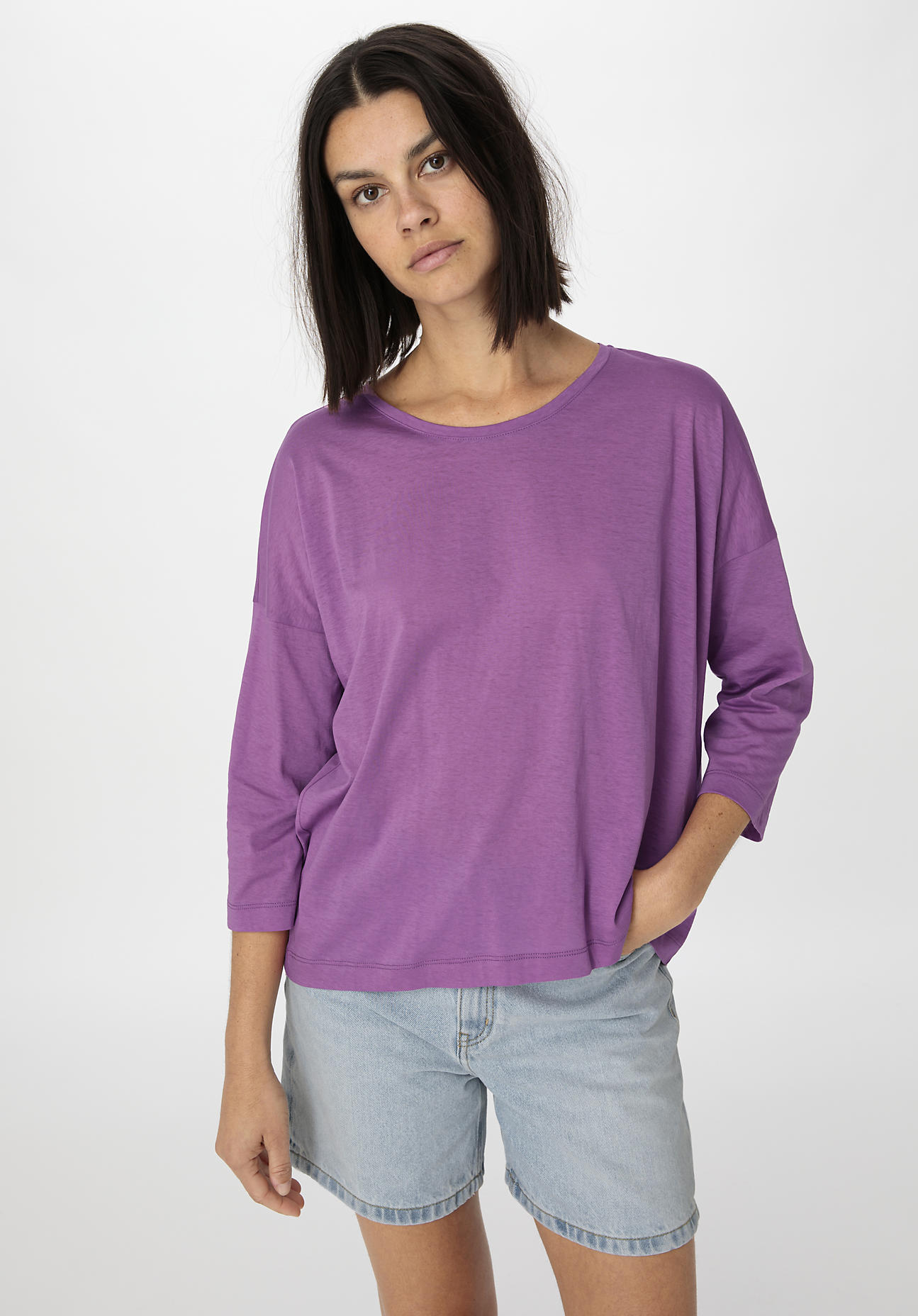 hessnatur Damen Premium Light Shirt Oversized aus Bio-Baumwolle - lila GrösseL von hessnatur