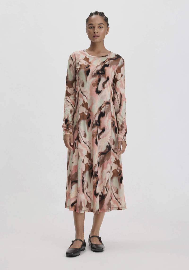 hessnatur Damen Print Premium Light Jersey Kleid Midi Slim aus Bio-Baumwolle - braun Grösse44 von hessnatur
