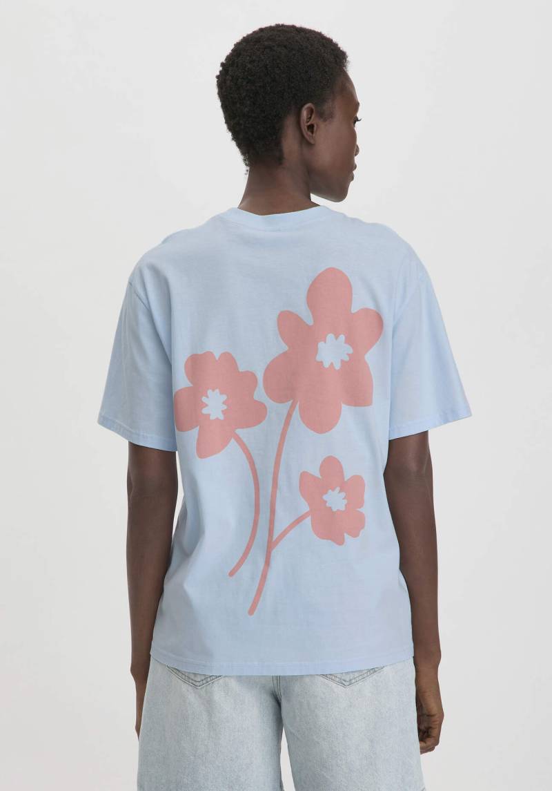 hessnatur Damen Print T-Shirt Oversize aus Bio-Baumwolle - blau Grösse48 von hessnatur